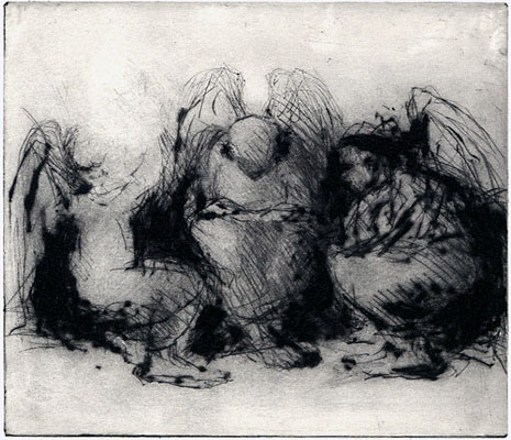 Helena Bergenrud  bergenrud.com  EN AV DEM, 13 X 15 CM torrnålsgravyr, drypoint, kaltnadel radierung